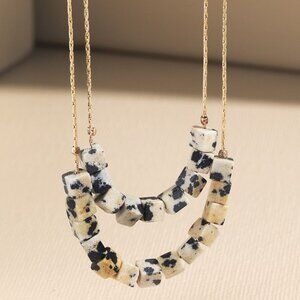 Dalmatian Stone Cube Layered Necklace